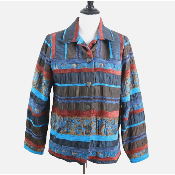 Vintage Graff Size S Mixed Media Jacket Art-To-Wear Blue Red Brown - Picture 2 of 10